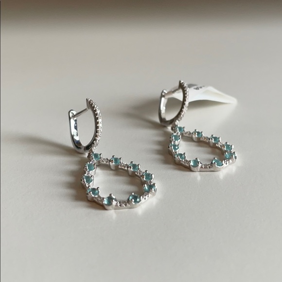 New Blue Topaz & Diamond Drop Earrings 925 - Picture 6 of 6